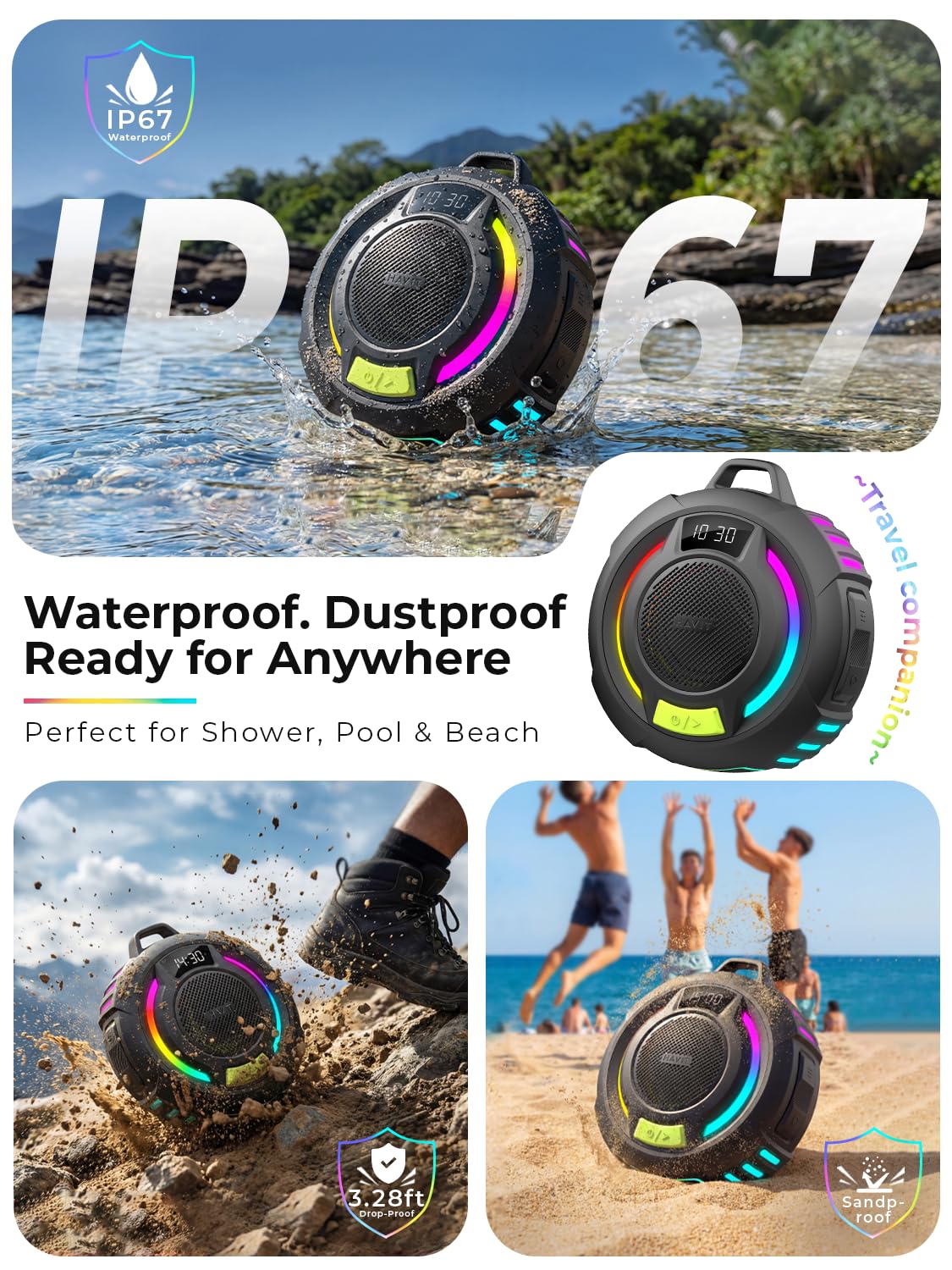 havit Bluetooth Shower Speaker IP67 Waterproof Portable Wireless Speaker with RGB Lights and TWS thumbnail 3