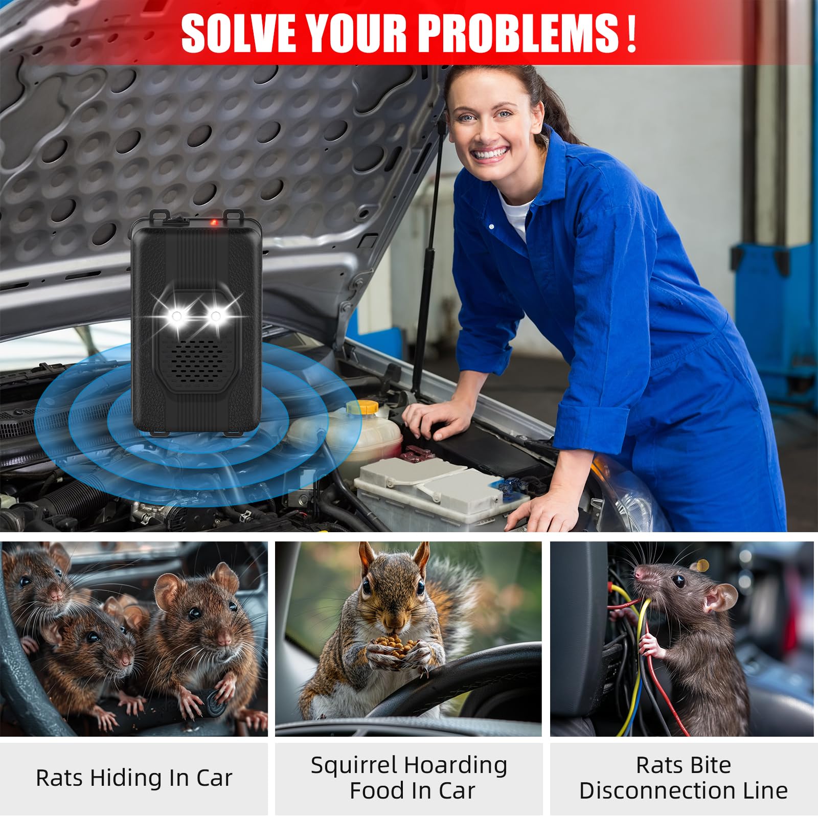 2 Pack Ultrasonic Rodent Repellent for Car Engines with Multiple Power Modes thumbnail 3