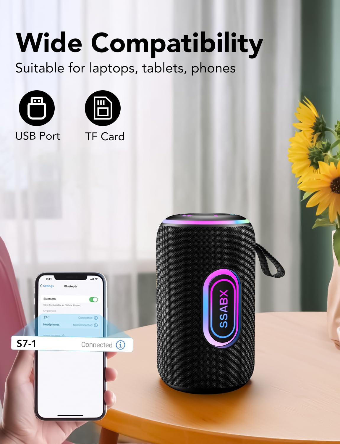 Portable Bluetooth Speaker with 30W Dual Drivers, Deep Bass, RGB Lights, and IPX7 Waterproof thumbnail 3