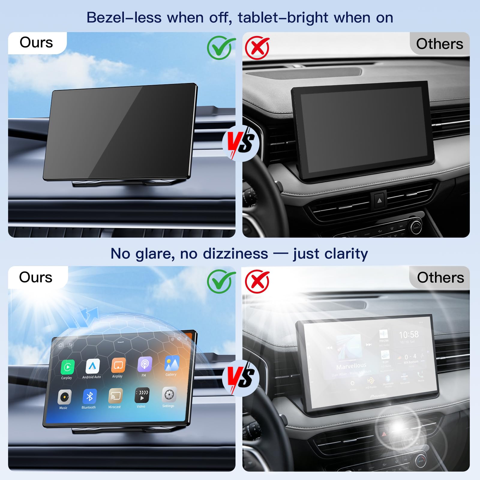 9" Portable Wireless CarPlay Screen with GPS Navigation and Backup Camera thumbnail 2