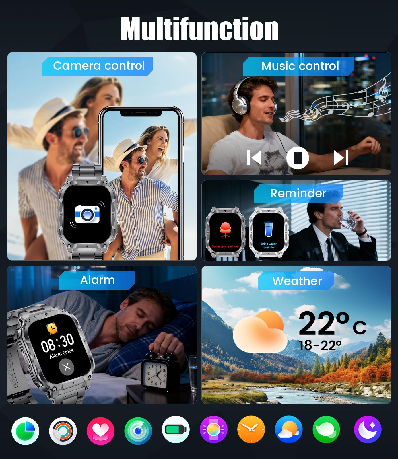 LIGE Military Smart Watch for Men with 2-Inch HD Display and 1000mAh Battery thumbnail 3