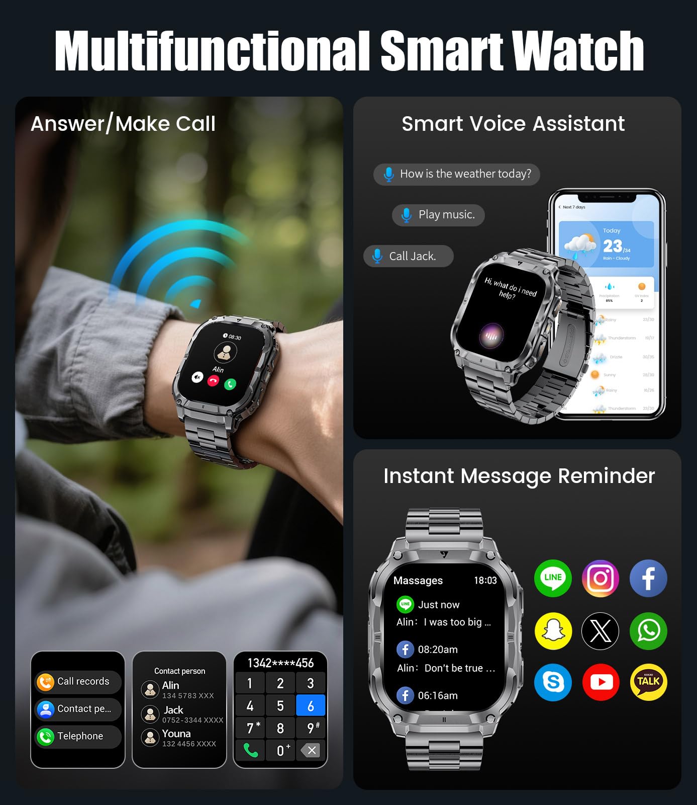 LIGE Military Smart Watch for Men with 2-Inch HD Display and 1000mAh Battery thumbnail 4