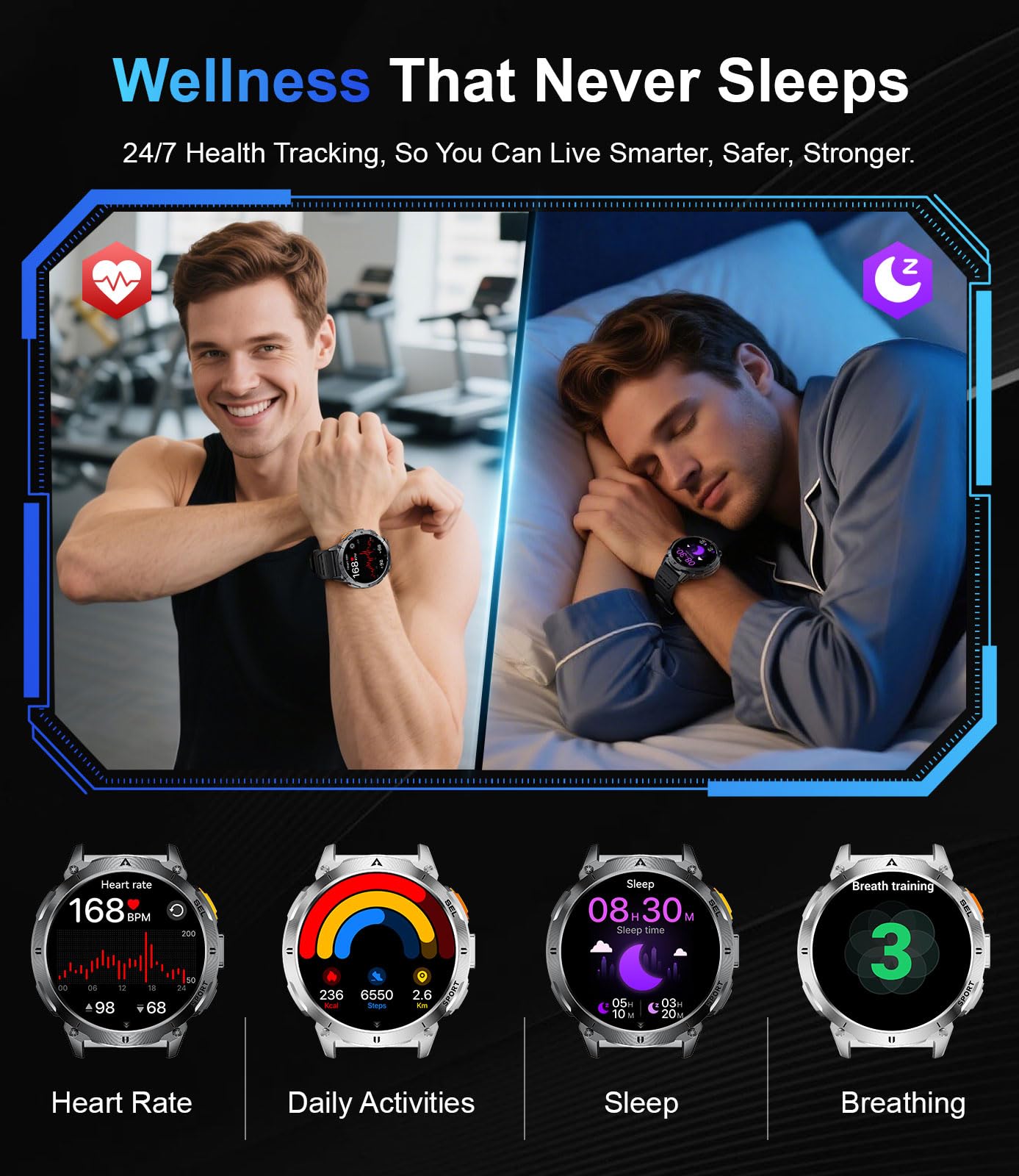 LIGE Smart Watch for Men with 1.62-inch HD AMOLED Display and Military-Grade Durability thumbnail 3