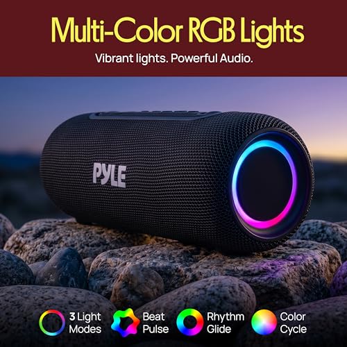 Pyle Portable Bluetooth Speaker with RGB LED and IPX5 Waterproof Rating image 1