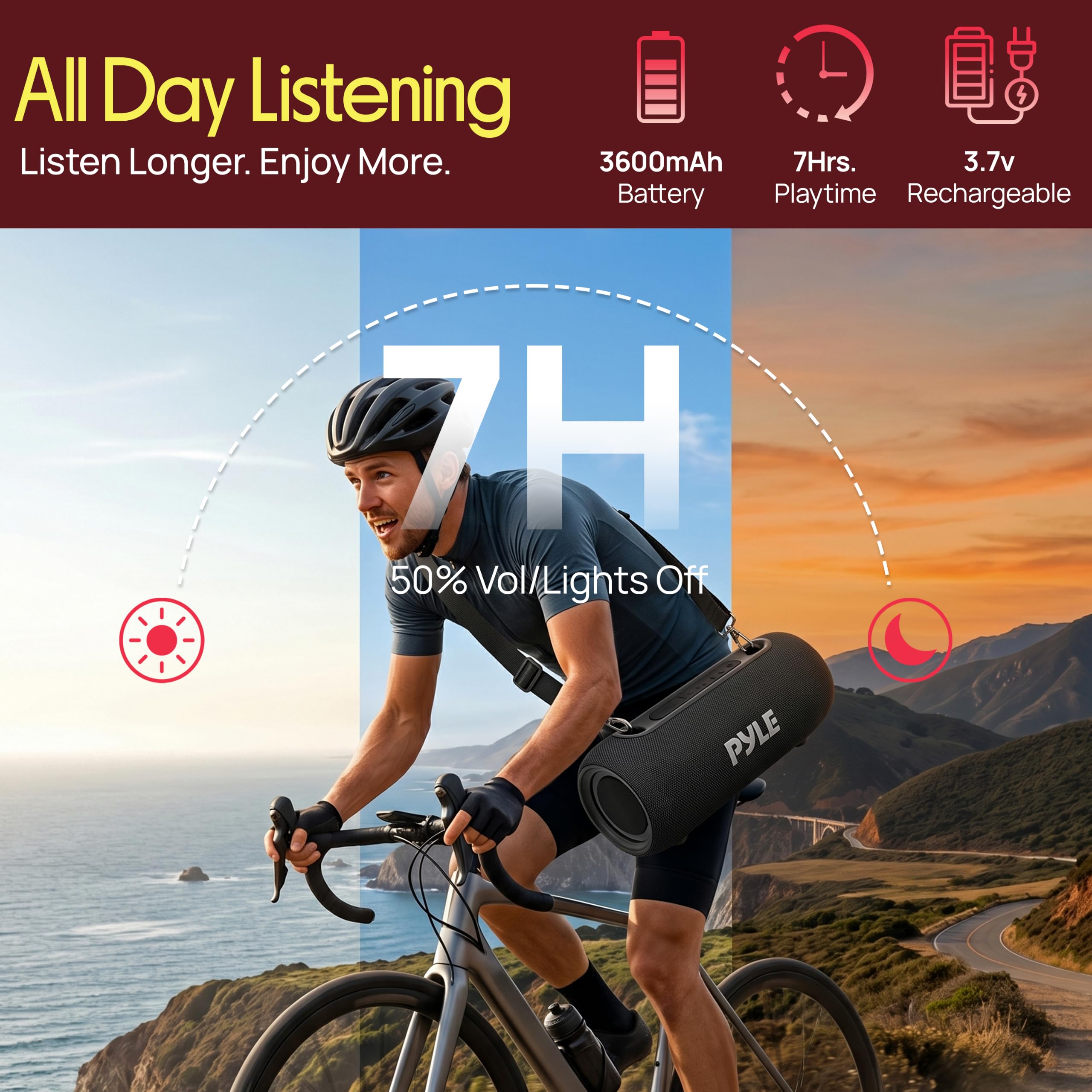 Pyle Portable Bluetooth Speaker with RGB LED and IPX5 Waterproof Rating thumbnail 4