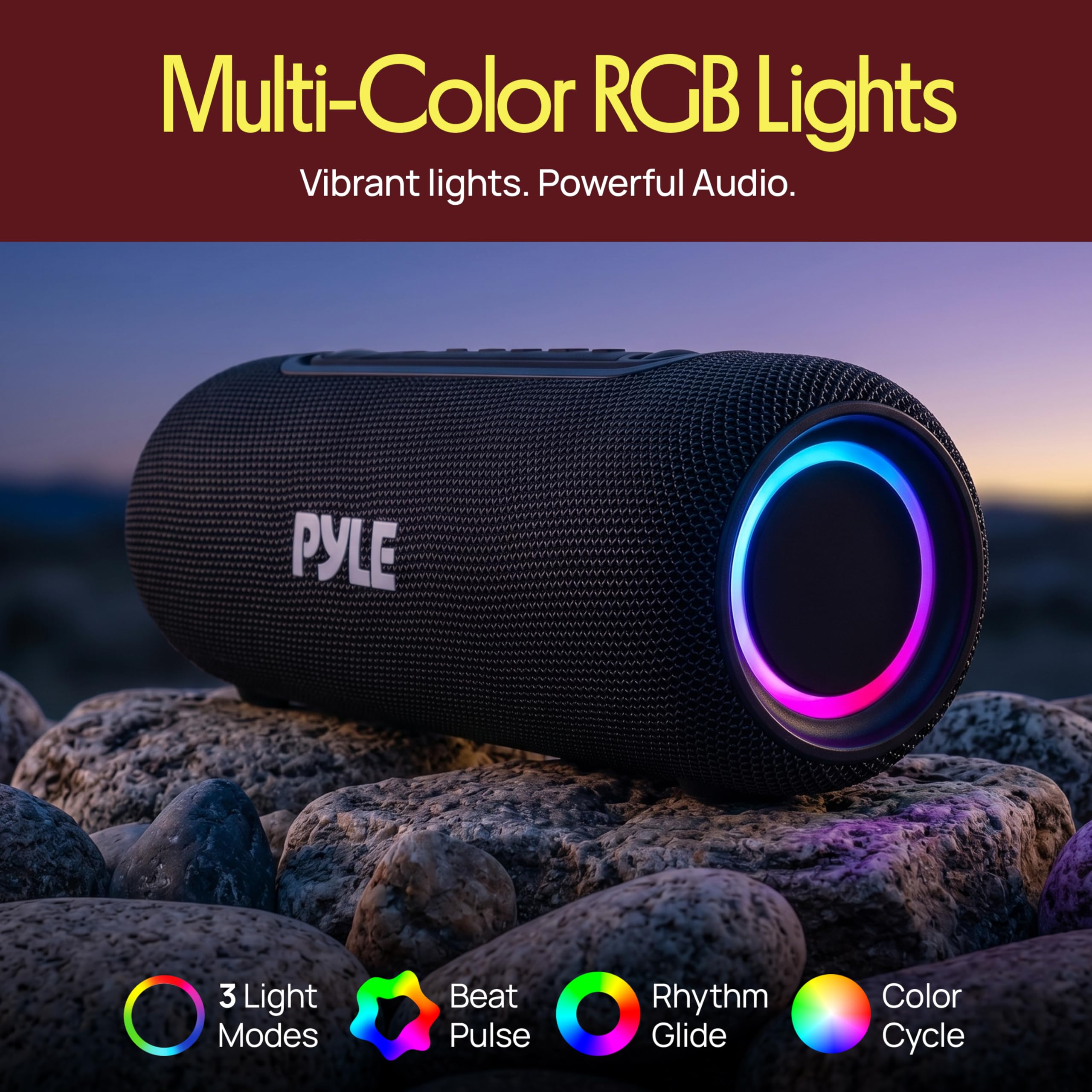 Pyle Portable Bluetooth Speaker with RGB LED and IPX5 Waterproof Rating thumbnail 3