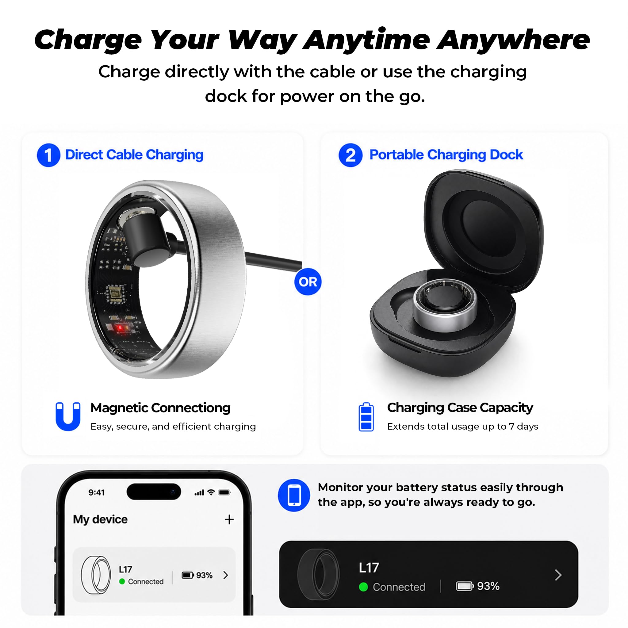 Azomabox Smart Ring Silver 7 – Comprehensive Health Monitoring with Gesture Control thumbnail 3