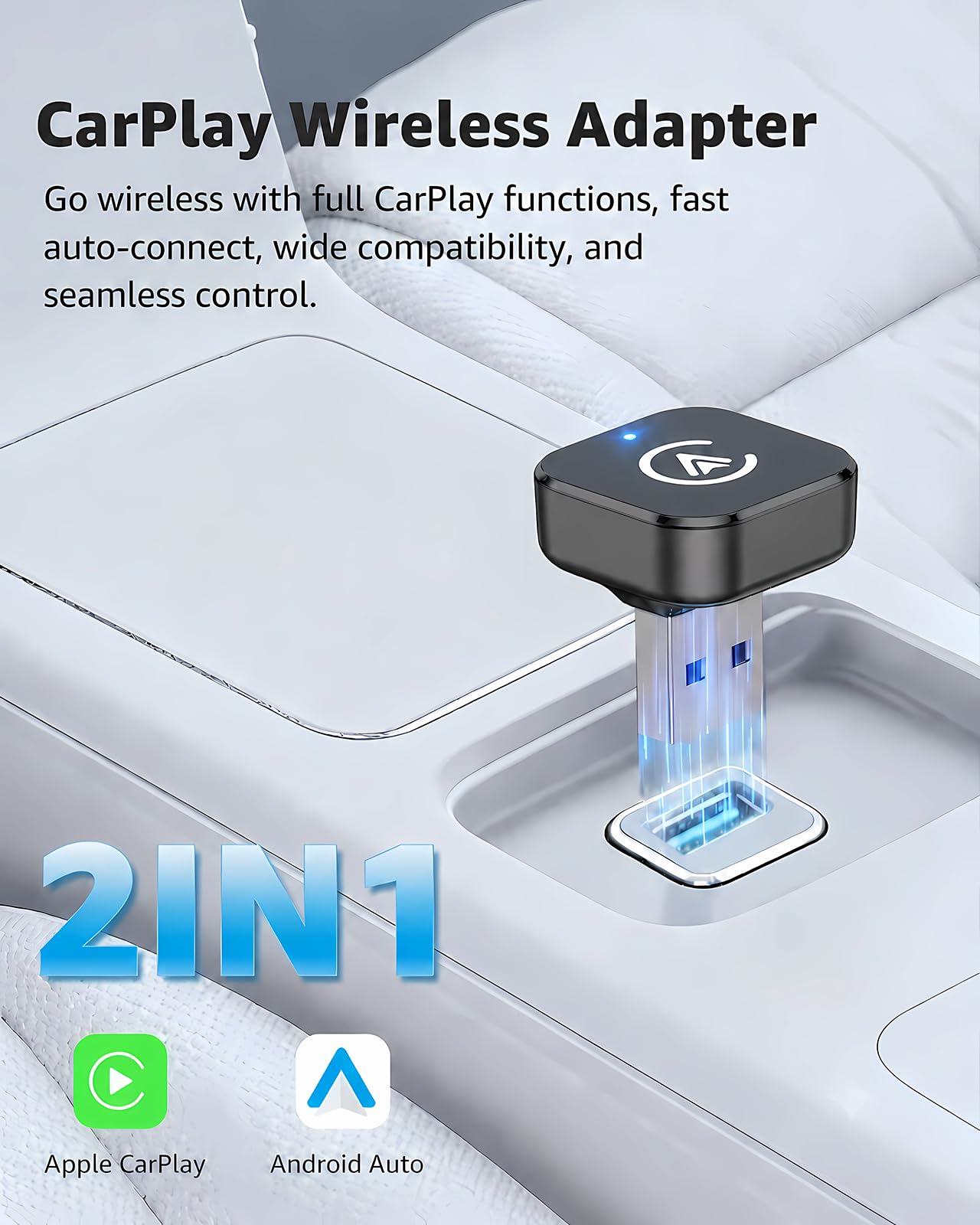 Wireless CarPlay & Android Auto Adapter - 2-in-1 Mini Dongle for Wireless Connectivity thumbnail 2