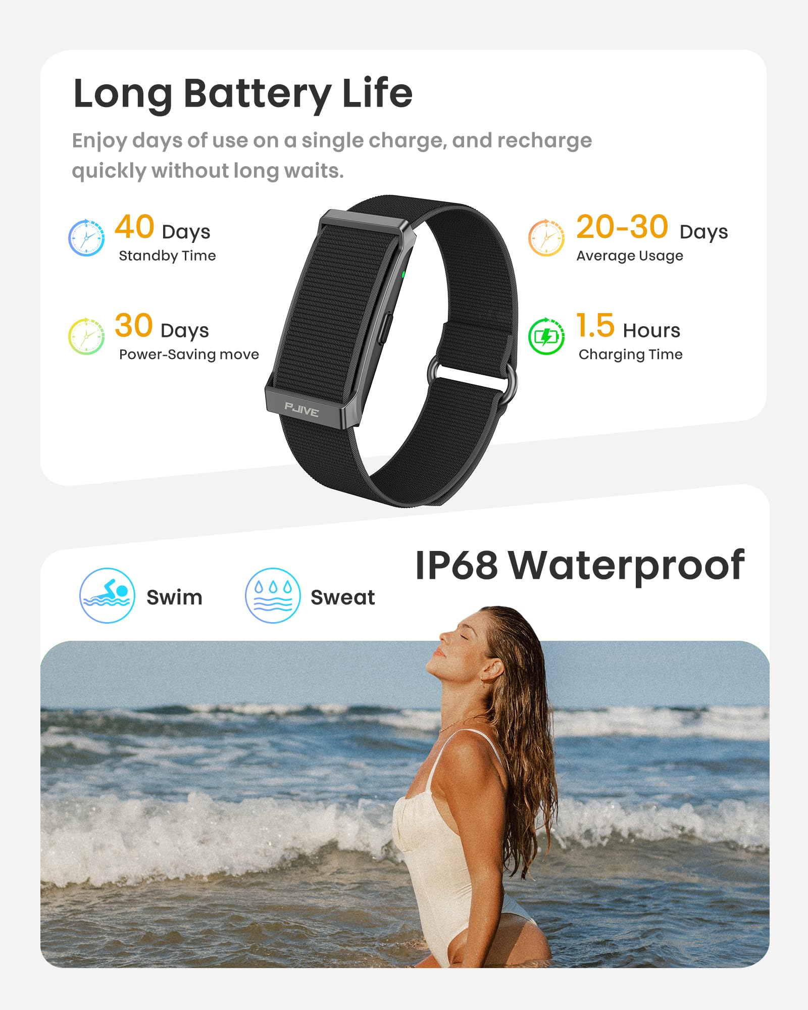 Smart Bracelet Health & Fitness Tracker with 24/7 Heart Rate, Blood Pressure Monitoring, Sleep Analysis, 170+ Sport Modes, and Long Battery Life thumbnail 3
