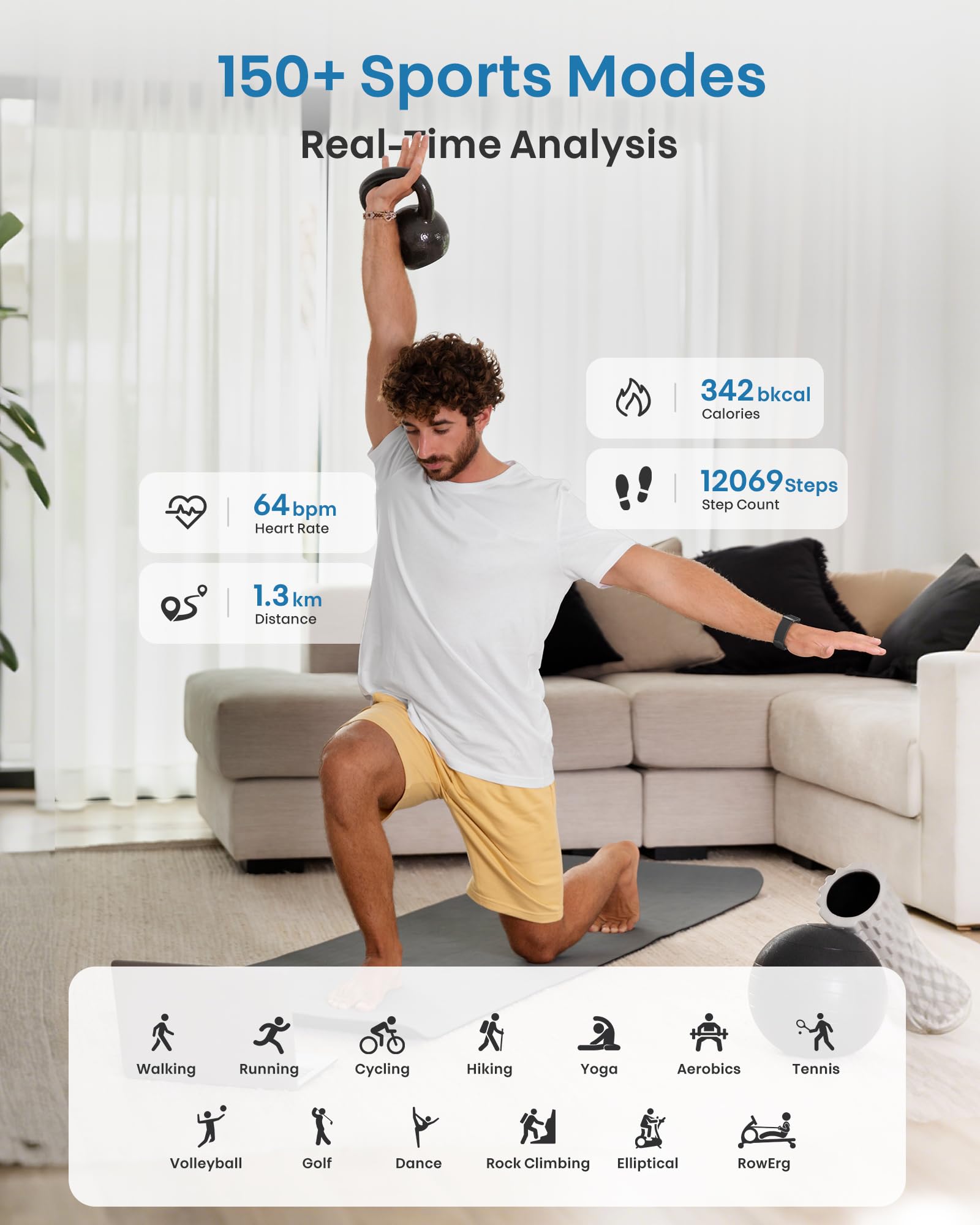 Smart Bracelet Health & Fitness Tracker with 24/7 Heart Rate, Blood Pressure Monitoring, Sleep Analysis, 170+ Sport Modes, and Long Battery Life thumbnail 2