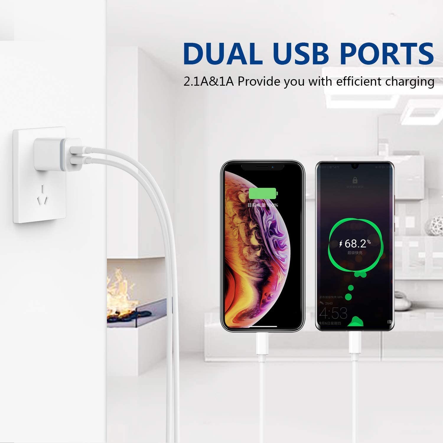 LUOATIP 3-Pack Dual USB Wall Charger 2.1A for iPhone and Android Devices thumbnail 2